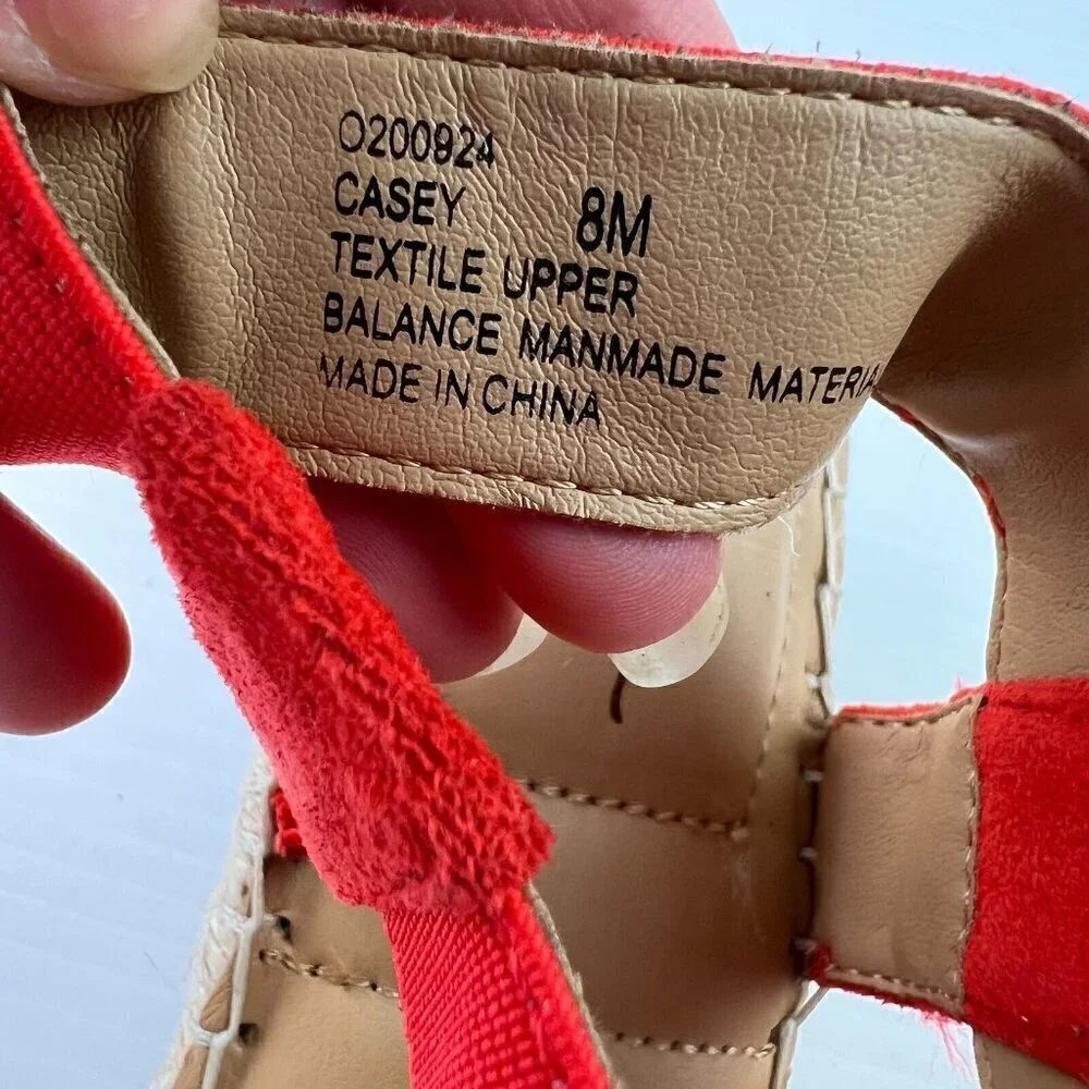 Me Too Casey Mini-Wedge Textile Criss Cross Open Toe Red Sandal Womens Size 8M